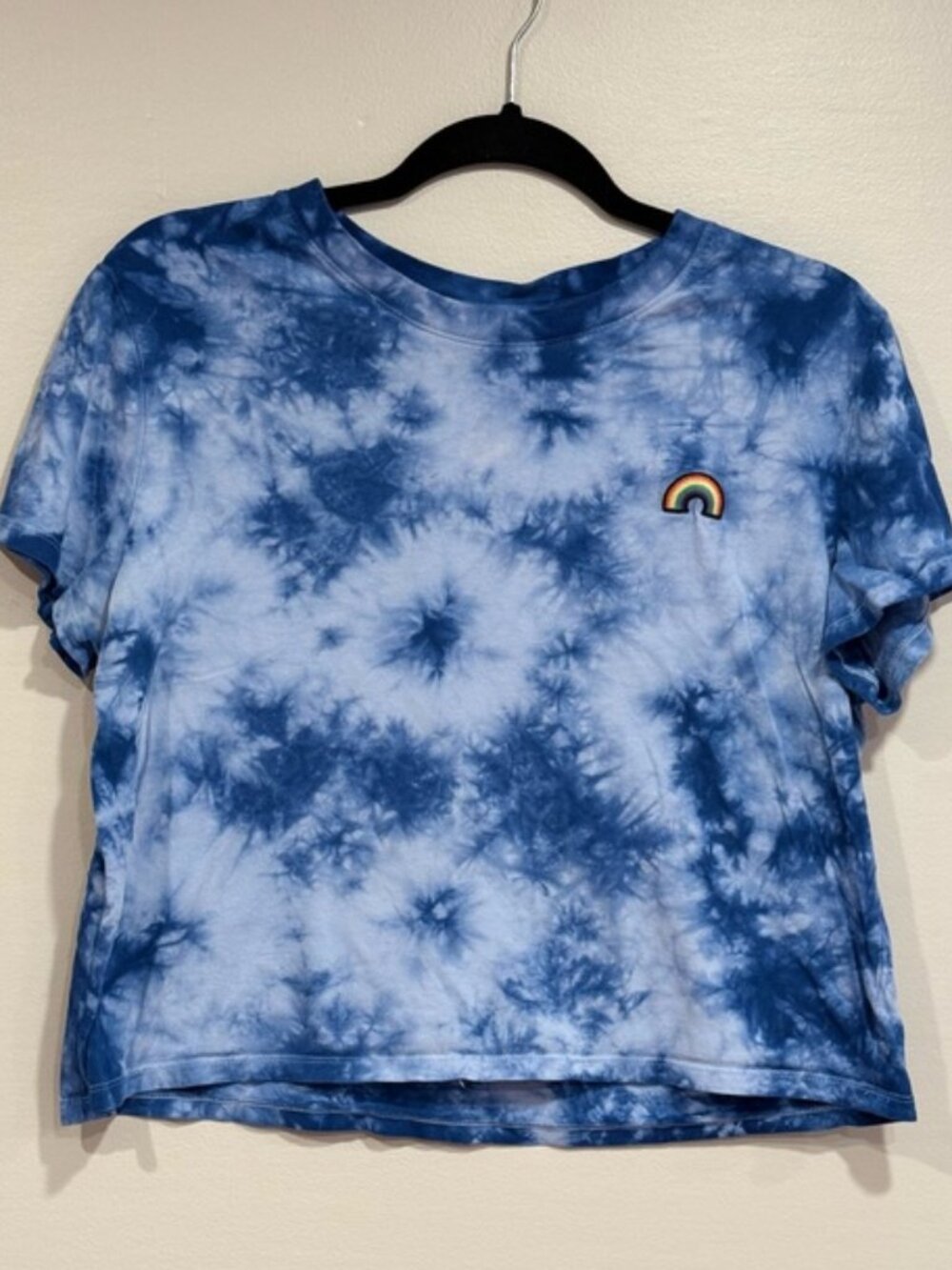 Wild Fable Blue Tie Dye Rainbow Pride Cropped Short-Sleeve Top Womens Large